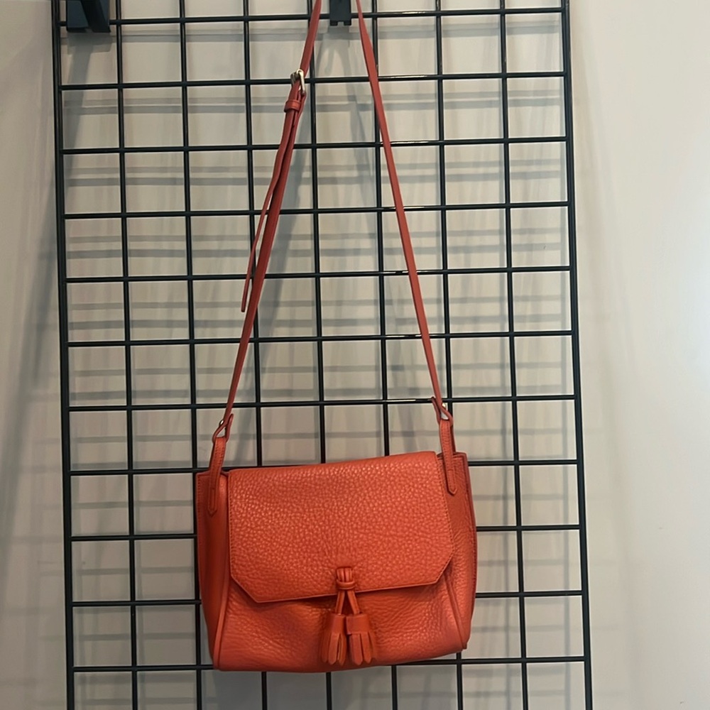 Lomgchamp orange pebble leather crossbody